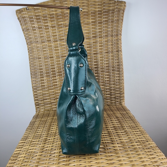Kate Spade Glossy Green Patent Leather Hobo Shoulder Bag Silver Stud Accents - Picture 5 of 16